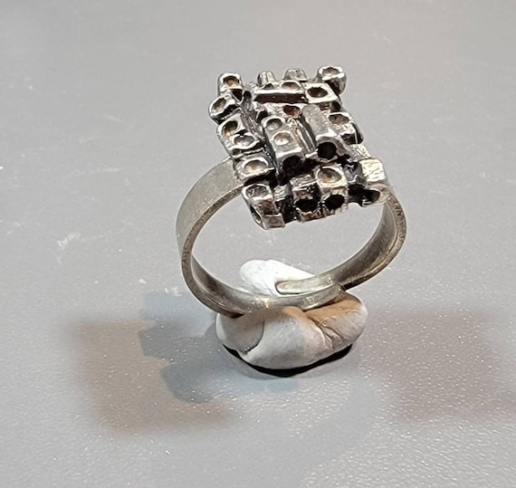 brutalist ring abstract adjustable pewter swedish design rectangular