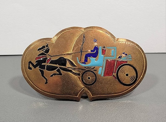 horse brooch carriage bouillett france high quality enamel