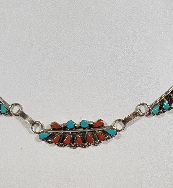 Turquoise necklace coral handmade zuni - image 3