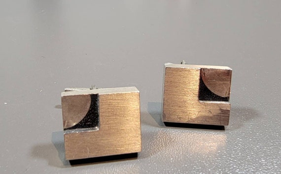 vintage cufflinks silver tone modern minimal modern circle square abstraction