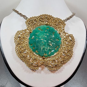 Asian fantasy pendant necklace faux jade medallion