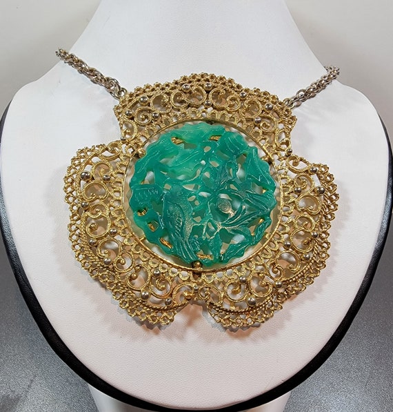 Asian fantasy pendant necklace faux jade medallion