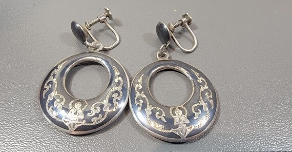 Siam sterling earrings screw on niello buddha - image 4