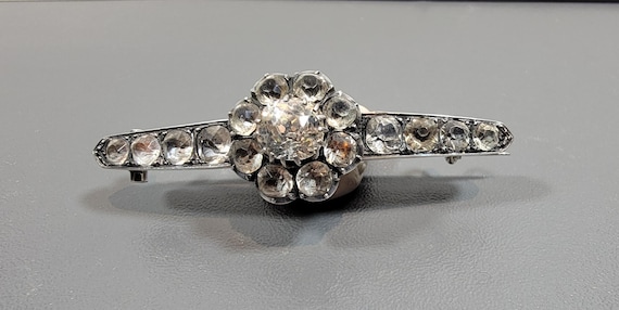 antique brooch silver crystal bar pin big stones