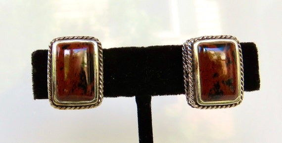Jasper earrings sterling silver clip on