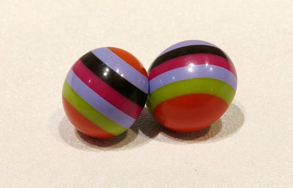 Resin earrings Layered laminited multi color studs Modern red lilac orange olive