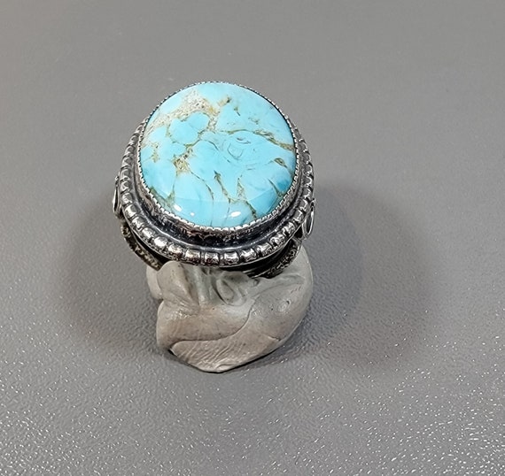 turquoise glass ring sterling silver usa size 7 3/4