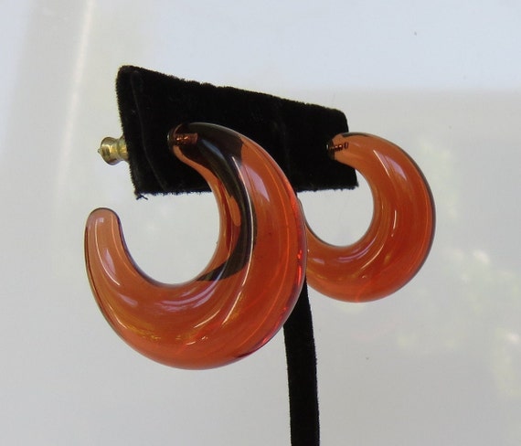 peach resin hoop earrings pierced see through lar… - image 5