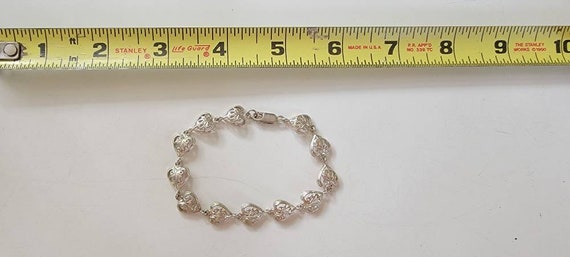 fancy chain bracelet sterling silver hearts vinta… - image 3