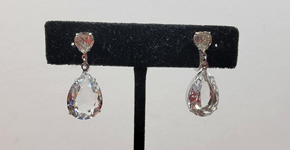 Rhinestone earrings pear shape dangles screw on s… - image 7