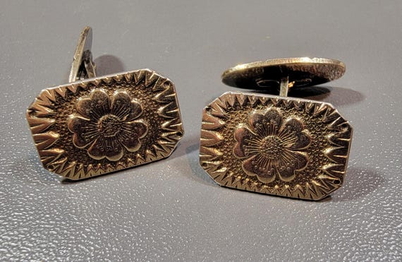 silver cufflinks floral design gold gilt 800 silver apple blossoms spring time