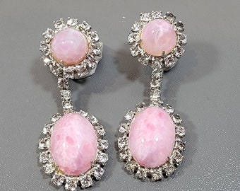 schreiner style earrings dangle pink cabochons