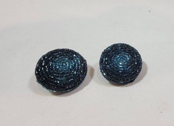 blue bead earrings clip on microbeads