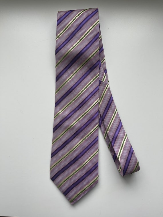 Purple silk tie Kenzo Green Stripe Luxury necktie 