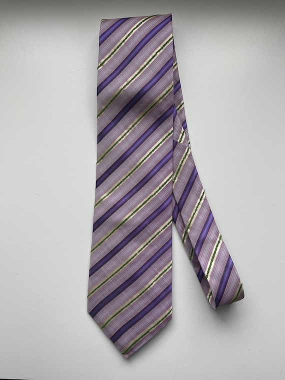 Purple silk tie Kenzo Green Stripe Luxury necktie 