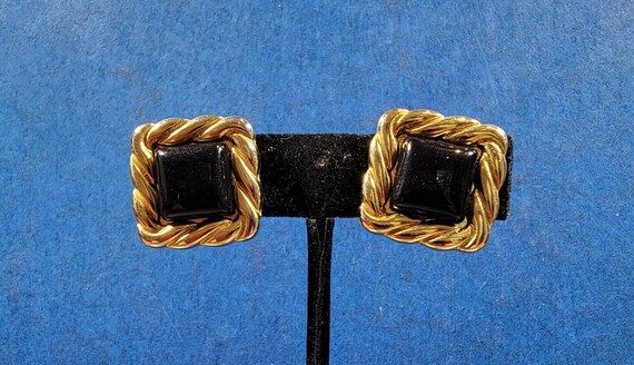 Deco style earrings Black clip on Italian