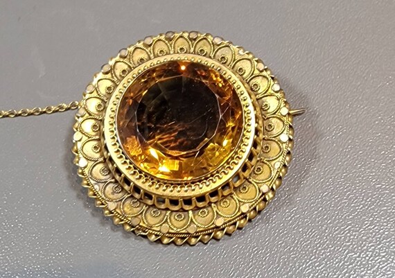 Antique brooch faceted stone victorian setting etruscan revival style