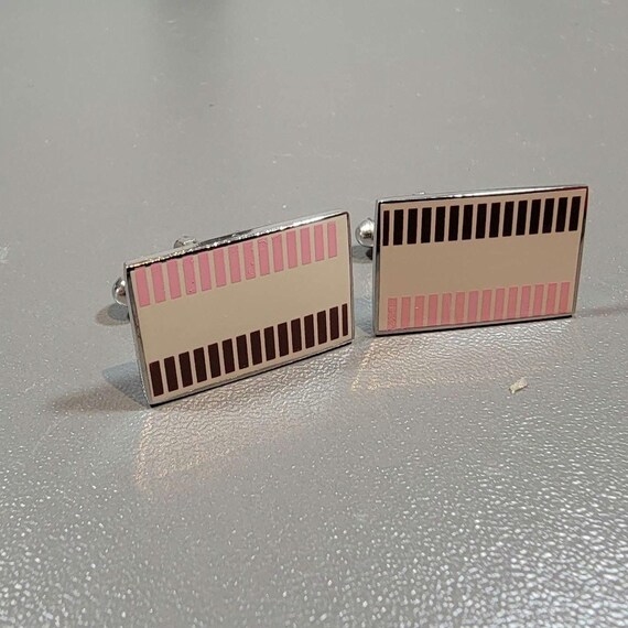 Paul Smith cufflinks rectangular design silver tone metal pink cream wine striped