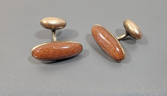 glass cufflinks antique goldstone cabochons victorian