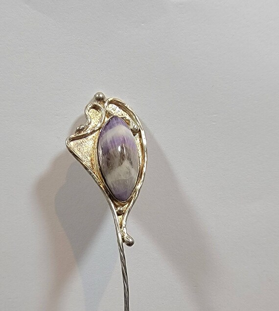 modernist lapel pin sterling silver blue john cabochon