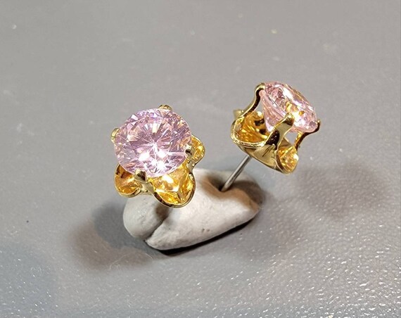 Pink stud crystal earrings studs gold tone base metal