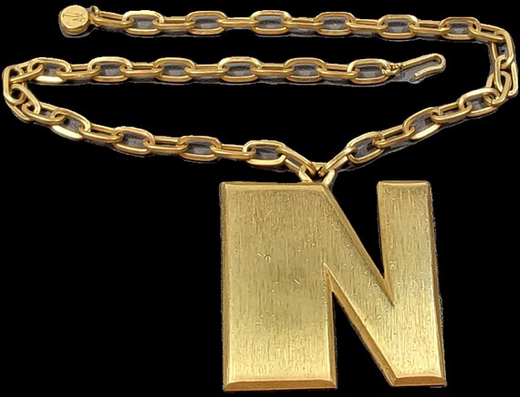 crown trifari necklace gold tone chain initial N - image 6