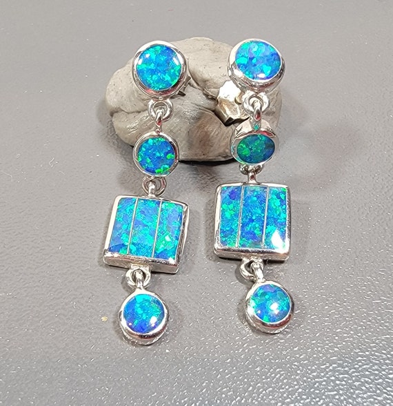 opal earrings dangle drop pierced studs vintage