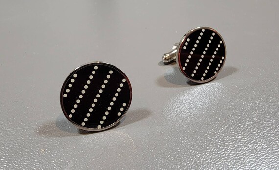 Paul Smith Cufflinks Black and White Dot Design Silver Tone