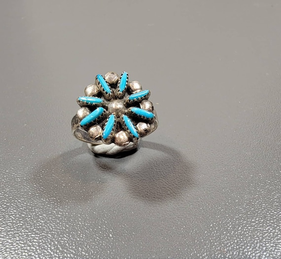 Turquoise Ring Fred Harvey eight stone ring small delicate petit point flower signed