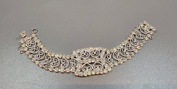 Rhinestone link Bracelet silver plated  wide link… - image 6