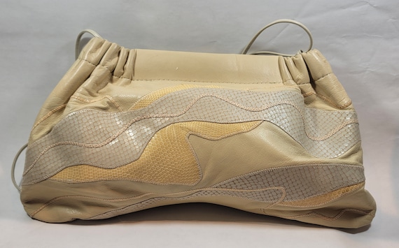 Vintage handbag carlos falchi cross body skinny strap cream beige leather