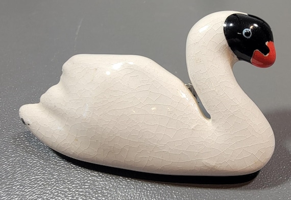 Swan brooch ceramic parrot pearls handmade