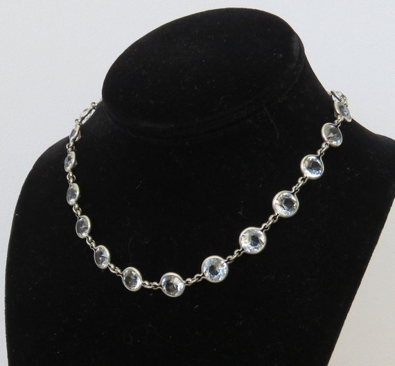 rhinestone necklace clear sterling silver bezel H… - image 4