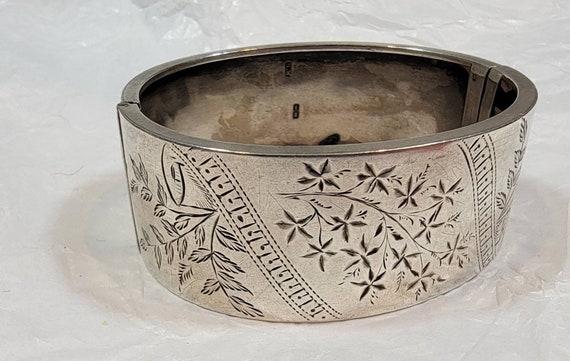 Victorian sterling Bracelet floral design bangle - image 1