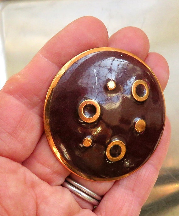 copper brooch round mcm enamel design abstract - image 6