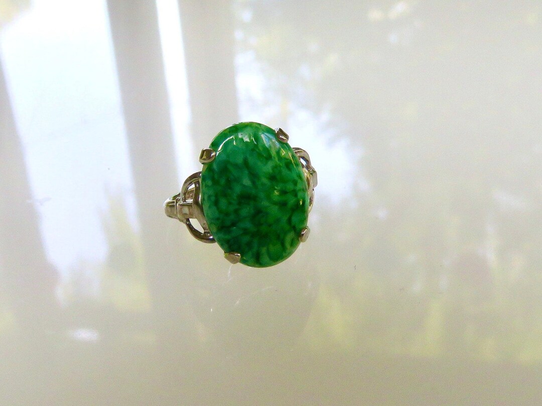 Peking Glass Ring Fake Jade Art Deco Statement Sterling Silver - Etsy
