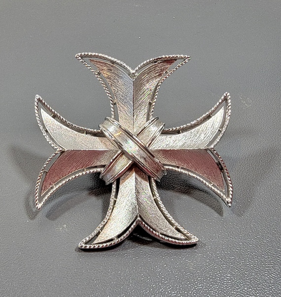 Trifari maltese cross brooch cool silver tone Trifari pin