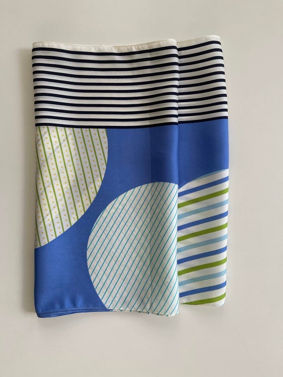Stripes and and Dots Silk Panel Scarf Geometric scarf Blue, Spring Green