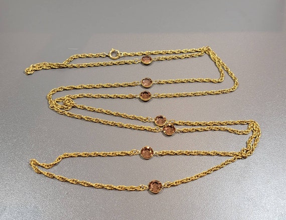topaz station necklace golden rope chain glass be… - image 8