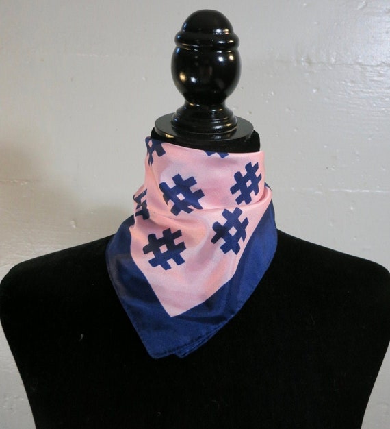 Square silk scarf pink blue Hash tag logo