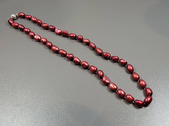 Pearl necklace scarlet red  cultured pearls sterl… - image 2