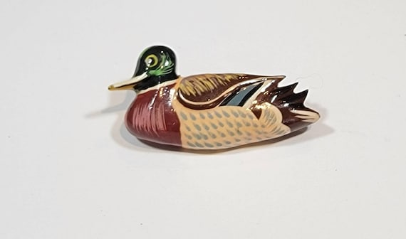 duck brooch takahashi style carved painted wood mallard