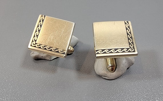 gold tone cufflinks square geometric design suitable for monogram