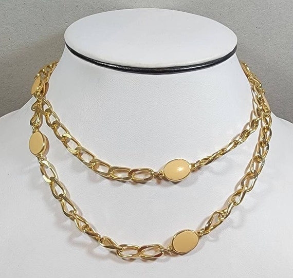 station necklace golden curb chain oval enamel st… - image 7