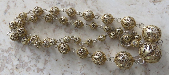 Filigree bead necklace graduated gold washed ster… - image 6