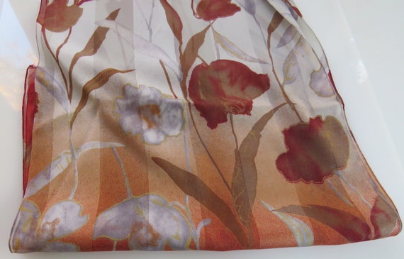 Floral Silk Sheer Scarf Modern Florals in Earth T… - image 8