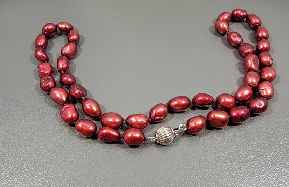 Pearl necklace scarlet red  cultured pearls sterl… - image 7