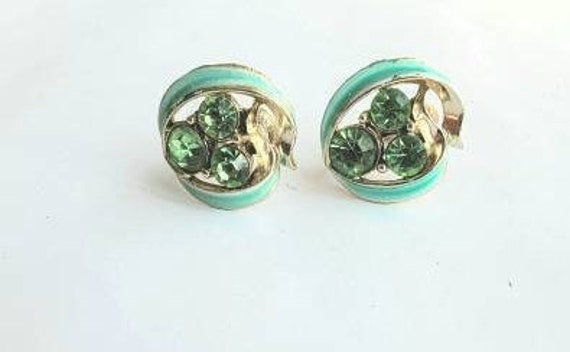 Green earrings clip on green rhinestones - image 3