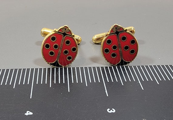 ladybug cufflinks red black enamel bug cufflinks - image 4