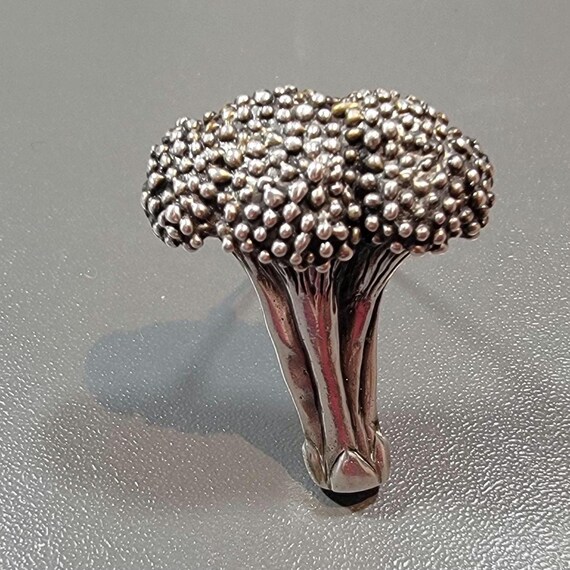 broccoli brooch sterling silver heavy solid brassica pin